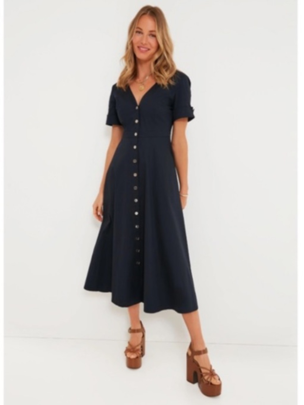 NWOT Tuckernuck Kate V-Neck Poplin Cotton Everyday A-Line Maxi Dress Navy Large